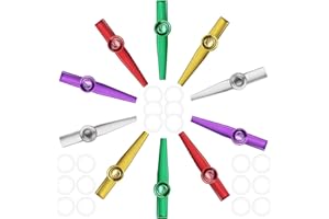 Bercoor 10 PCS Kazoos Musical Instruments, Metal Kazoos with 18 Flute Membranes for Music Lover Beginners Kids Gift Price Party Favor Gift Bag Fillers