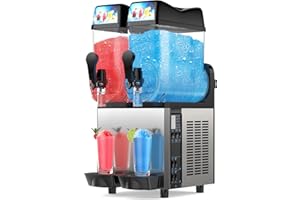 MOJGAR 8Gal/30L Commercial Slushy Machine,Independently Control 2 Tank's Temp,5-45 Minutes to Make Margarita & Slushie & Cold Drink,Built-in LED Light,110V Professional Frozen Drink Maker with Self-cleaning
