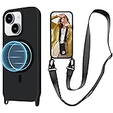 VooDirop for iPhone 15 Case with Lanyard [Compatible with MagSafe], Crossbody Phone Case with Neck Strap Adjustable, Magnetic Phone Cover for iPhone 15 6.1'' Black