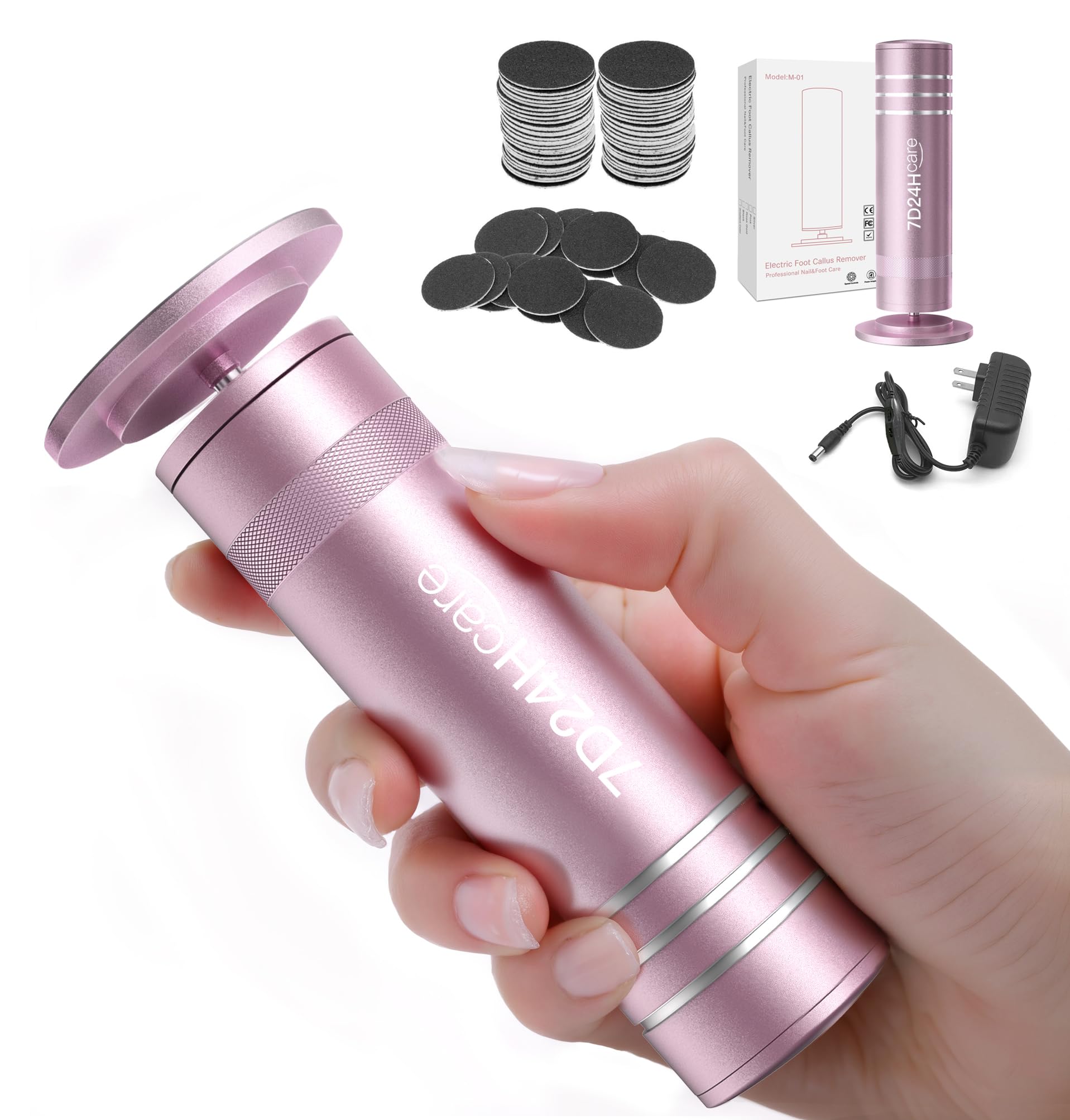 Electric Callus Remover for Feet,Electric Foot Care Tools,Stepless Speed Rechargeable Grinder with 60 Sandpaper Discs, Professional Pedicure Tool for Dead Dry Crack Skin Calluses-Pink 008