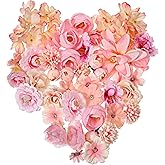 50 PCS Fake Flower Heads, Mini Pink Artificial Flowers Heads, Bulk Silk Faux Flower, Faux Dahlia Peony Daisy Rose Hydrangea for Craft Garland Wedding Party DIY Home Decoration, 4-12 cm, Pink