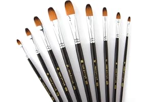9 Pcs Filbert Long Handle Artist Paint Brush Set, Quality Synthetic Hair and Wooden Handle for Acrylic Watercolor Oil Paintin