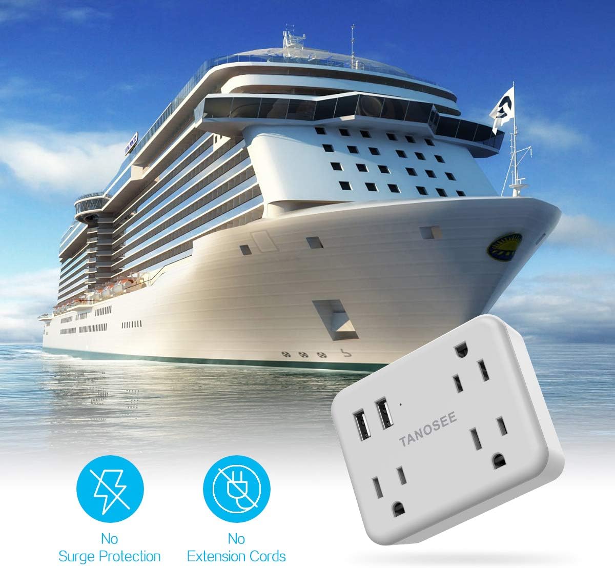 Multi Plug Outlet Extender for Cruise Essentials, TANOSEE Wall Outlet Plug Splitter with USB Wall Charger, Multiple Power Outlet Expander with Charging Station - - 