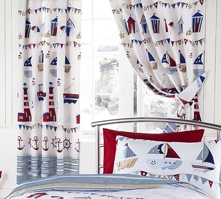 Nautical Fully Lined 66 X 72 Ready Made Curtains Amazon Co Uk