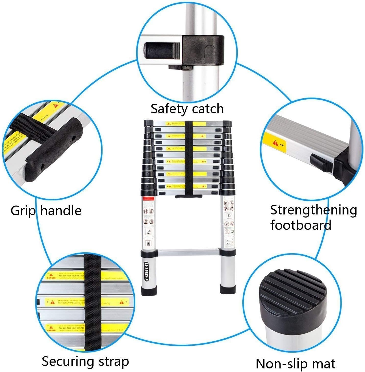Telescoping Ladders，EN131Standards Multi-Purpose Folding Aluminum Extension Ladder(10.5Ft/3.2M) - - 