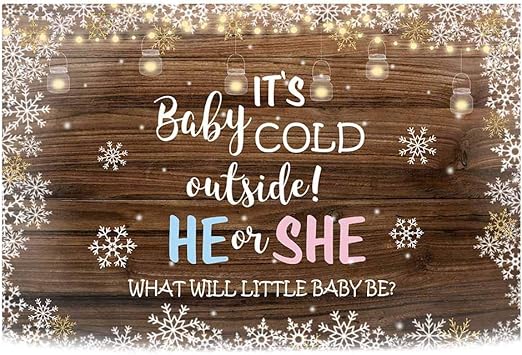 Funnytree 7x5ft Rustic Wooden Gender Reveal Party Backdrop Its Cold Outside He Or She Baby Shower Photography Background Winter Snowflake Pink Blue Boy Or Girl Dessert Decorations Photo Booth Banner Photo Backgrounds