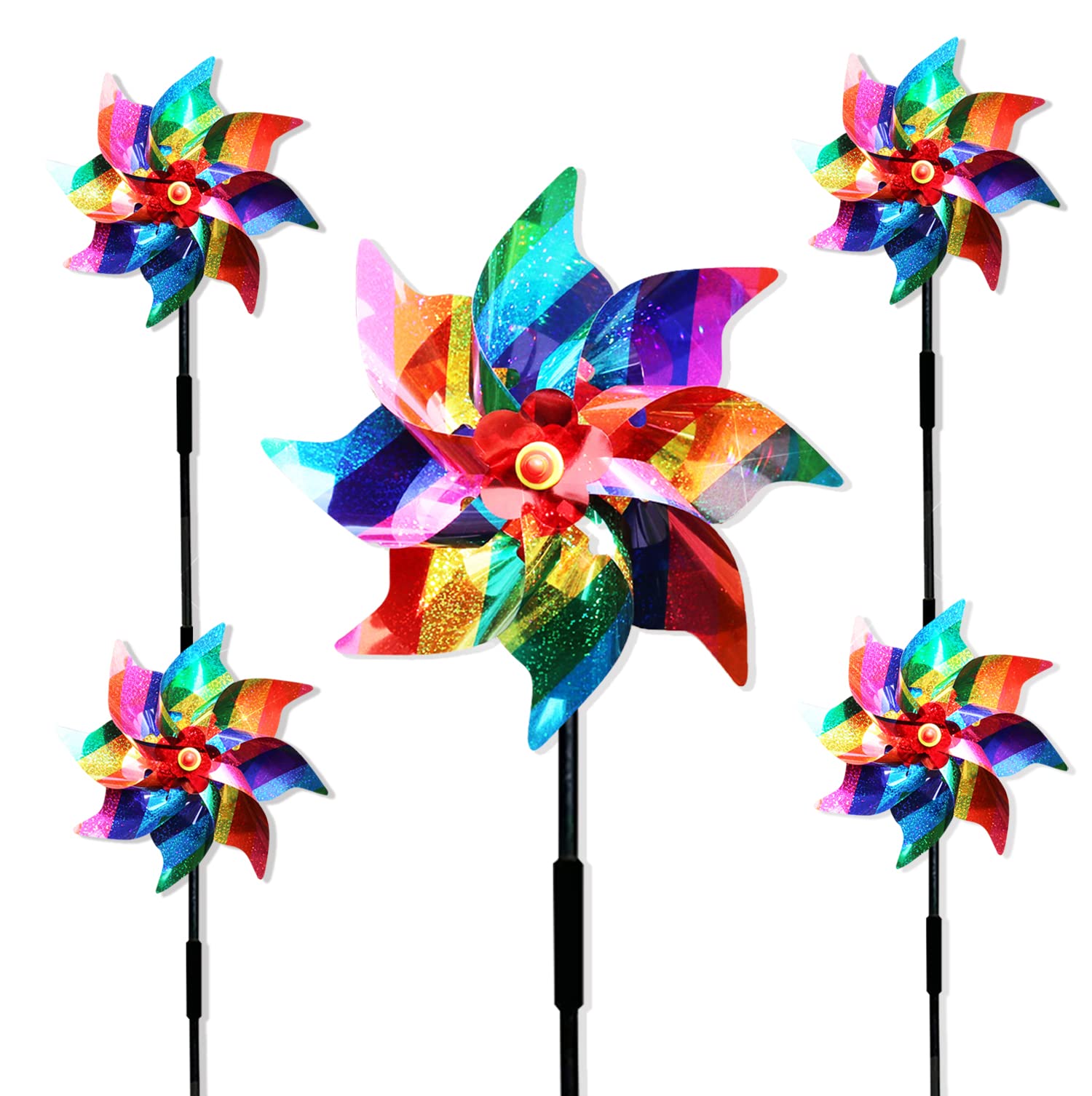 Bird Scarers Windmills For Garden,Multicolour Reflective Bird Deterrent Windmill Pigeon Deterrent Windmills for Garden Windmills for Children (5PCS Color stripe windmill)