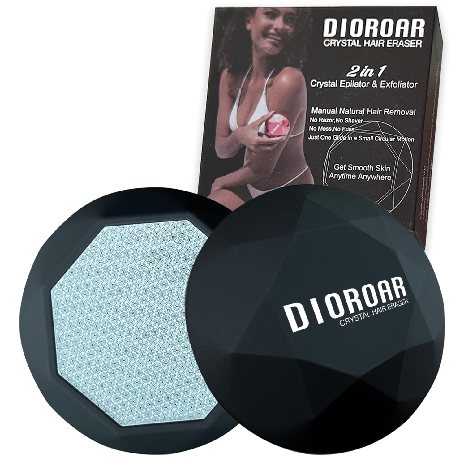DIOROAR Crystal Hair Eraser for Women,Upgraded Painless Crystal Hair Remover Diamond,Effective Nano Glass Hair Removal Stone Exfoliation without Shaver,Natural Epilator for Silky Skin(Black)