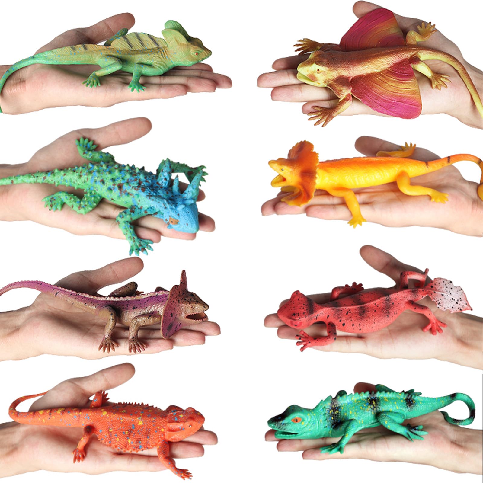 8PCS Plastic Squishy Lizard Toys, Stretchy Rubber Figures, Realistic Soft Reptile Toys for Kids, Party Decoration Figurines Set