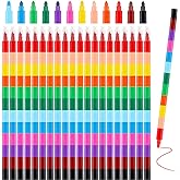 Hxezoc 20-Piece Stackable Buildable Crayons - Colorful Party Favors &amp; DIY Rainbow Pencils for Kids, School, Office &amp; Birthday Parties, 12 Colors