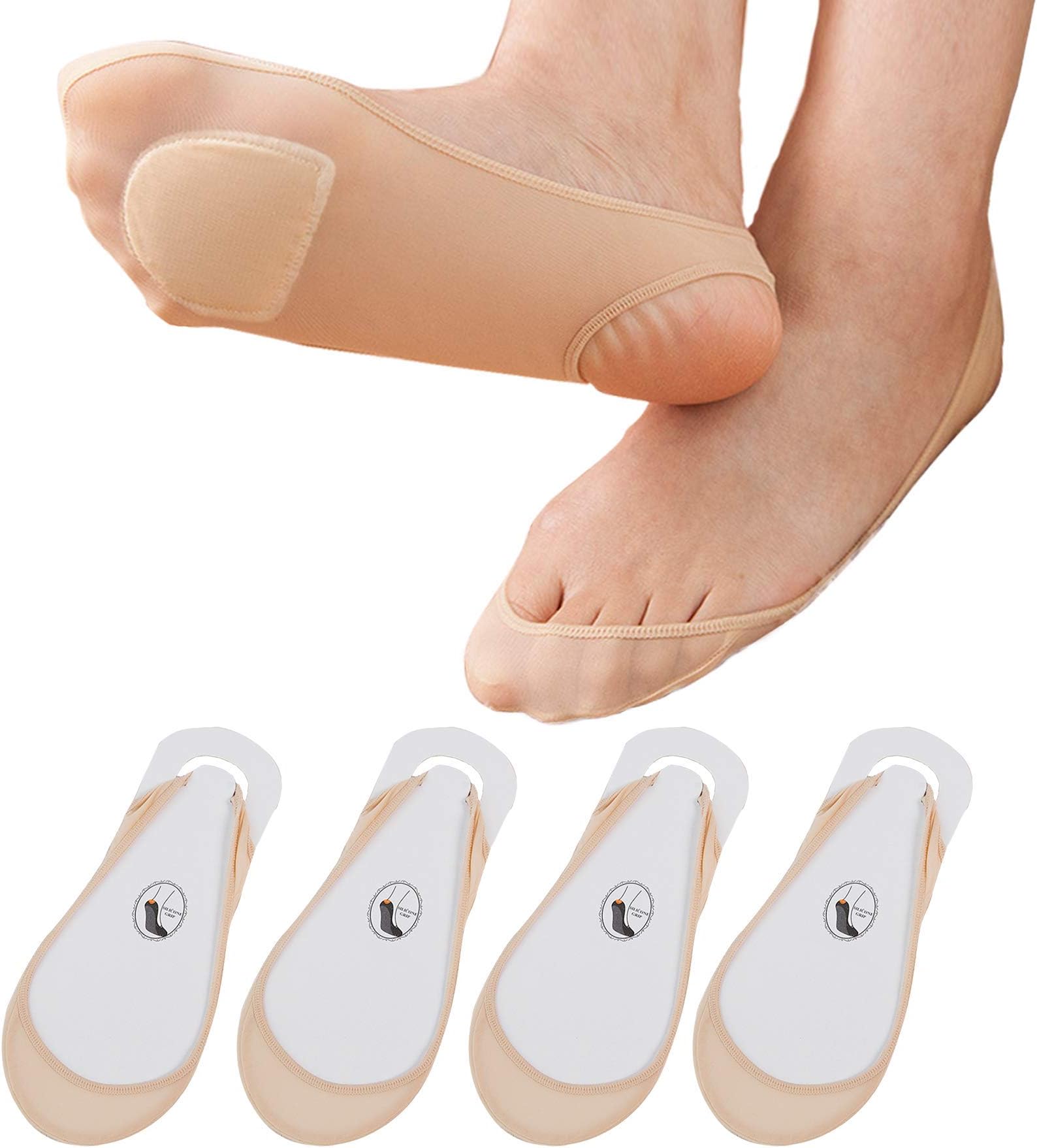 Women’s No Show Socks, Liner Socks, Invisible Socks with Pad, Seamless, Non-Slip Grip.