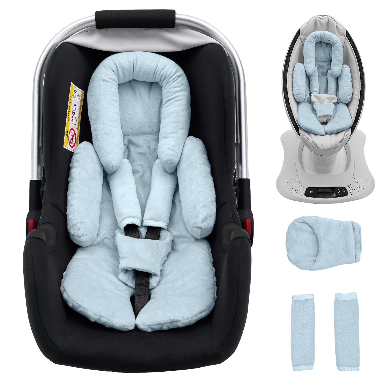 Photo 1 of Kaseeous Infant Insert Compatible with Mamaroo Swing & Graco Swing, Thickened Baby Car Seat Head Support with Shoulder Covers, Breathable Newborn Car Seat Insert for Preemie to Toddler