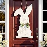 Novabright Easter Bunny Front Door Hanger Decorations Rustic Wooden Easter Bunny Welcome Sign Hanging Plaque for Wall Home Indoor Outdoor Spring Decor Supplies 25.6 h