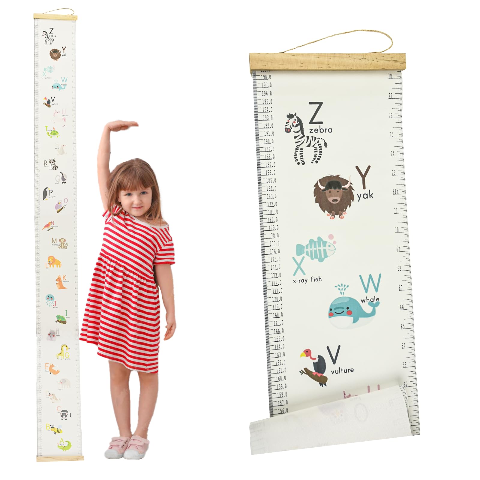 Surplex Hanging Measurement Ruler for Kids, Baby Height Growth Chart Nursery Wall Hanging Height Chart Removable Canvas Wood