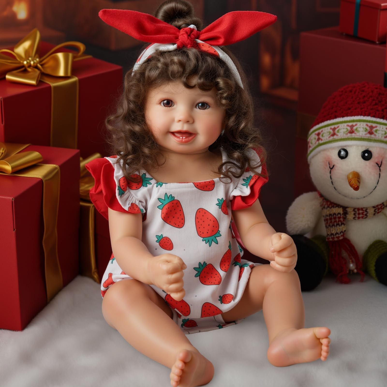 BABESIDE 3Pcs Reborn Baby Doll Clothes for 17-22 Inch Dolls,Strawberry Outfit Set with Magnetic Pacifier, Cute Baby Doll Accessories for Newborn Reborn Girl Dolls