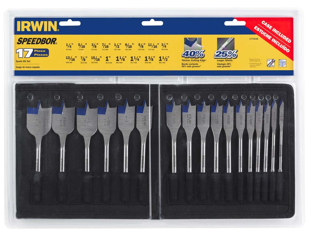 IRWIN Tools SPEEDBOR BlueGroove Pro Spade Bit Set with Storage Case