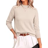 Caracilia Women's Fall Long Sleeve Mock Neck Pullover Lightweight Sweaters | Turtleneck Shoulder Buttons Sweater, 2026 Soft Knitted Outfits, Work Business Casual Top，Daily Wear Winter Fashion Clothing