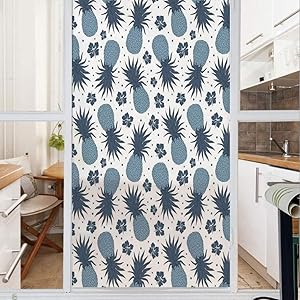 Decorative Window Film,No Glue Frosted Privacy Film,Stained Glass Door Film,Vintage Pineapple Pattern with Flowers Summer Exotic Food Pattern Artwork Decorative,for Home & Office,23.6In. by 35.4In