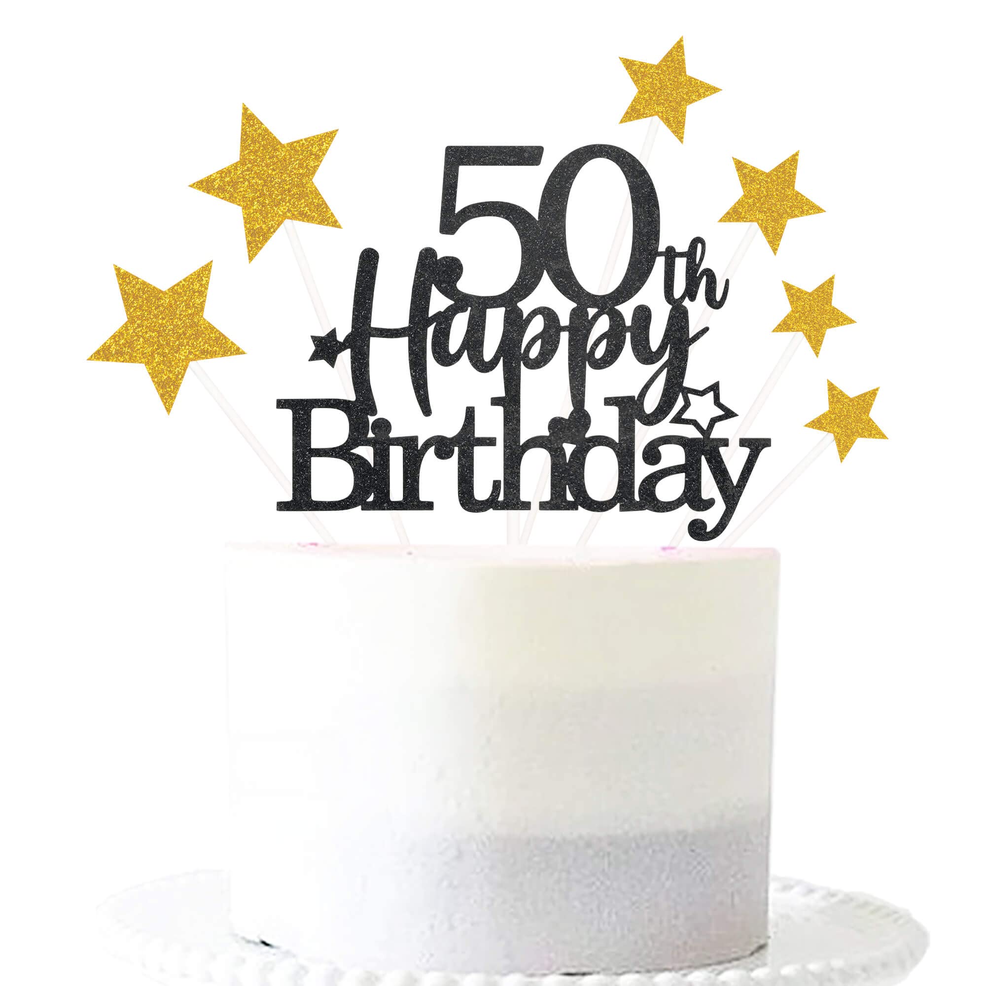 Pargleev Glittery Black Gold 50th Happy Birthday Cake Topper with Star,50 Birthday Cake Toppers Party Decorations Party Supplies for Men Women โ image 1