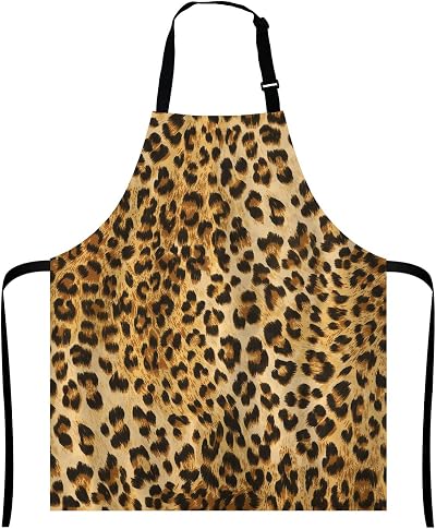 Wasach Leopard Print Apron Adjustable Neck Bib for Men Women Kitchen Cooking