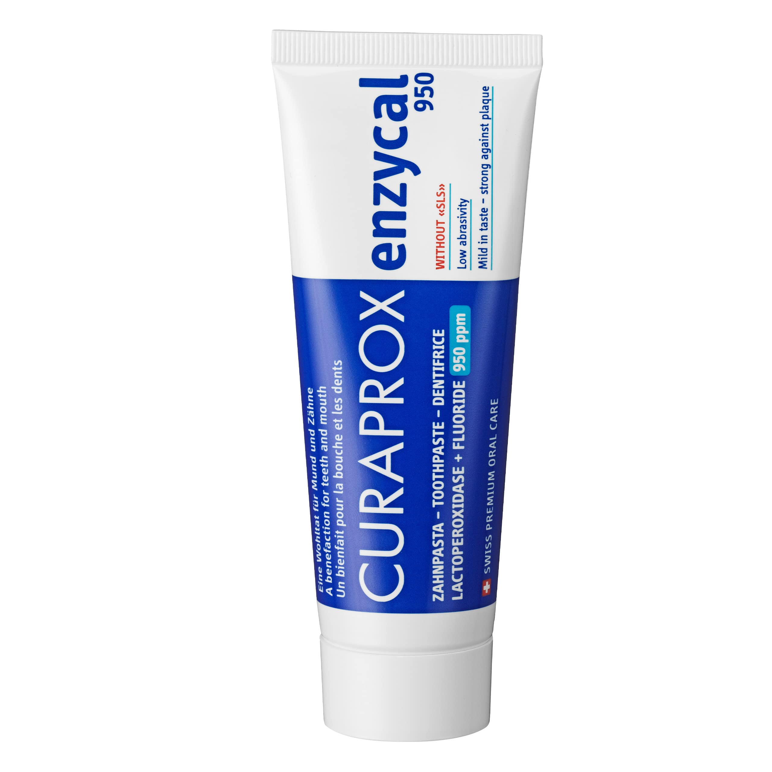 Curaprox Enzycal 950 Toothpaste – Mild Fluoride Toothpaste with Enzymes for Gentle Daily Oral Care | Low Abrasive, Fresh Taste, SLS-Free, 75ml | Made in Switzerland