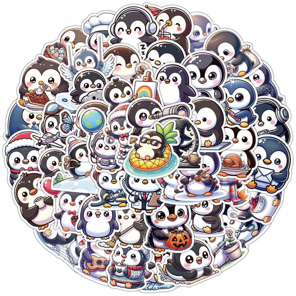 Cute Penguin Vinyl Stickers, 50 PCS Waterproof Cartoon Animal Decals for Laptops, Scrapbooking, Journals, Notebooks, Water Bottles, Suitcases, Phones & DIY Decor