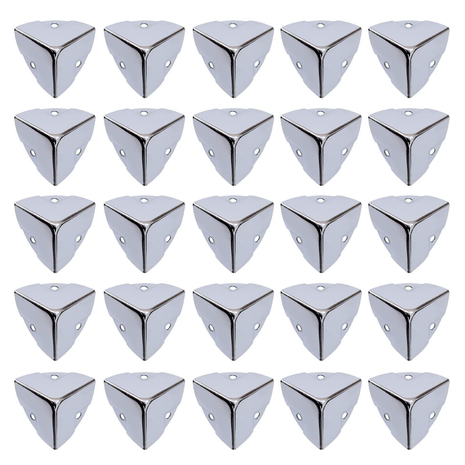 20pcs 27mm Wide Corner Brace Decorative Protectors Wrap Angle Edge Guard Cover Brackets for Wooden Case Trunk Box Flightcases (Silver)