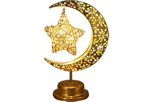 BOMKRA Moon Table Lamp Half Moon Light Metal Ramadan Star Lamp Lunar Lamp Battery Operated Decorative Lamp Eid Decorations Moon Night Light, Moon Light for Kids