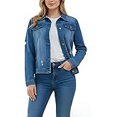 TDiooCor 2026 Casual Women's Blue Denim Jackets Long Sleeves Classic Distressed Fall Jean Outfits