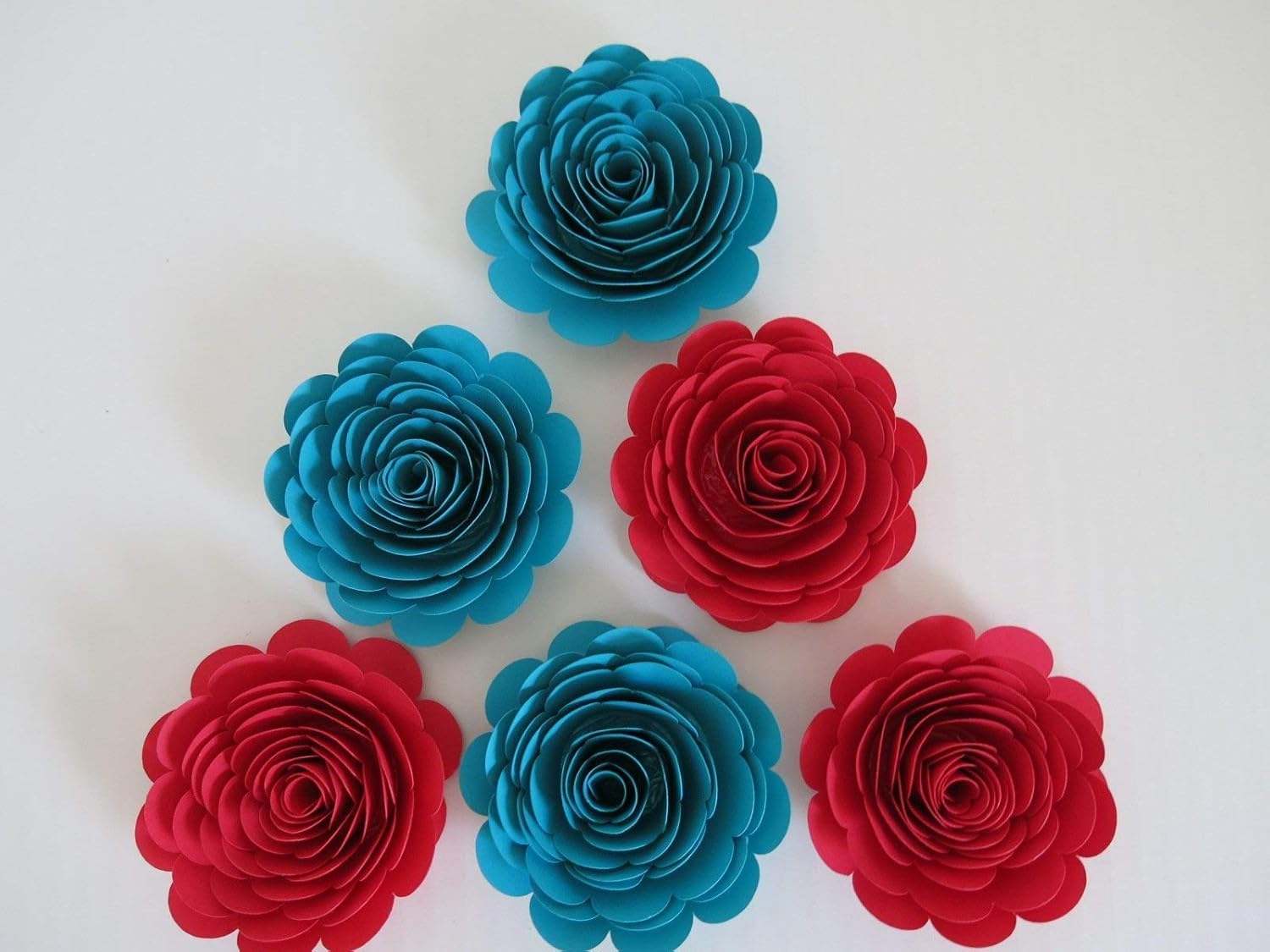 Amazon Com Red And Dark Teal 3 Inch Roses Set Of 6 Paper Flowers