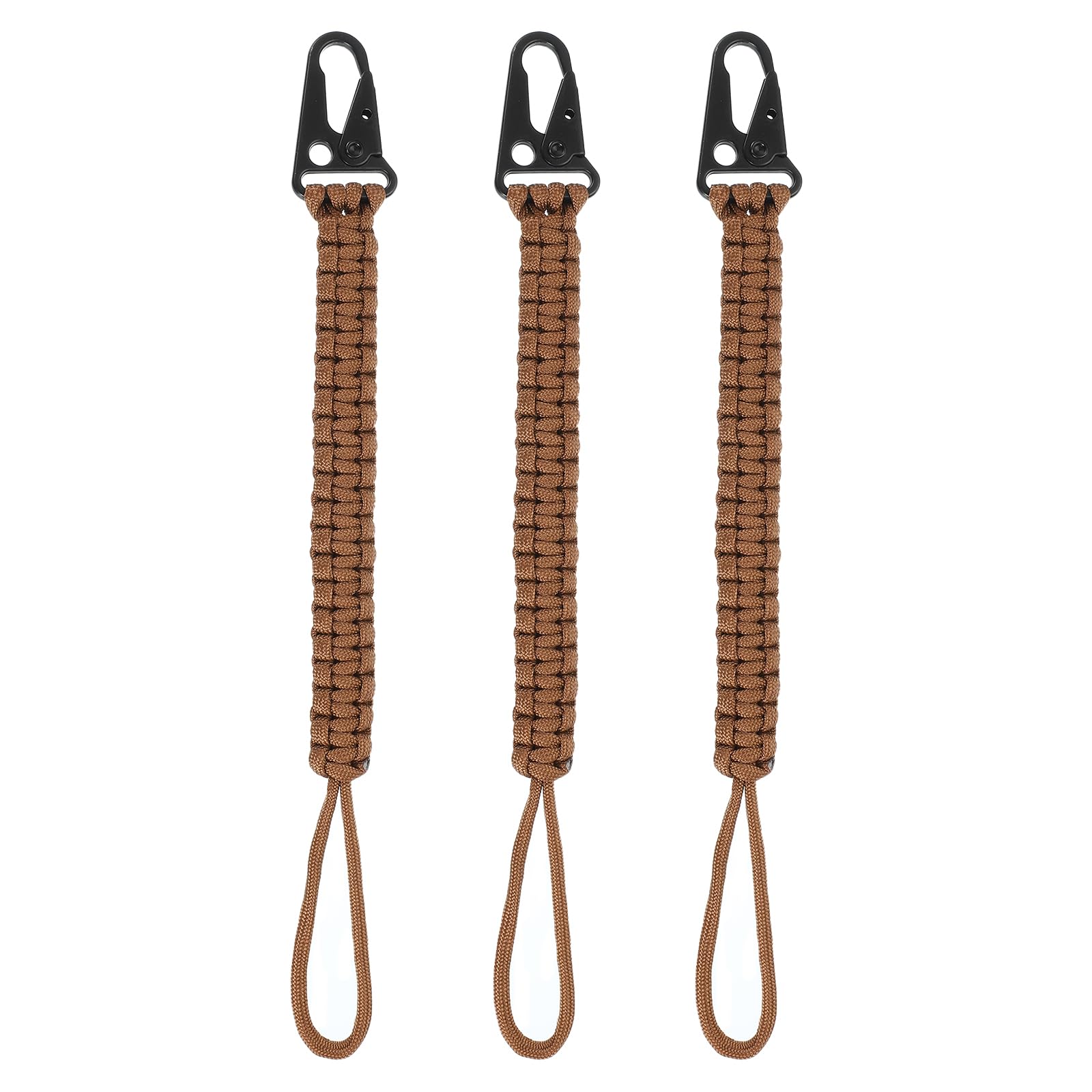 PATIKIL Paracord Keychain, 3 Pcs Survival Lanyard Keychain Cord with Hook Suitable for Camping Hiking Clip Key Backpack Tool Outdoor Fishing Key Ring, Brown