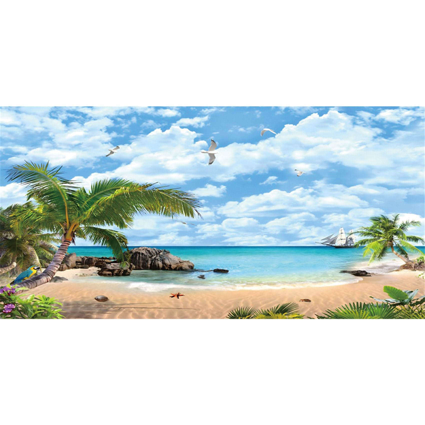 MIRRORANG 76x46cm Tropical Aquarium Background Sky Beach Palm Trees Sea Fish Tank Poster Backdrop — image 1