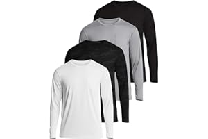 Real Essentials 4 Pack: Men's Dry-Fit Active Athletic Long Sleeve Pocket Crew T-Shirt Outdoors UPF 50 (S-5XLT)