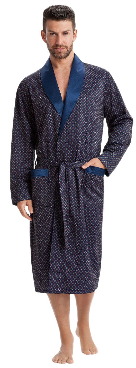 LEVERIE elegant men's dressing gown/bathrobe, made in the EU, various models, Dark Blue with Pattern 2, L