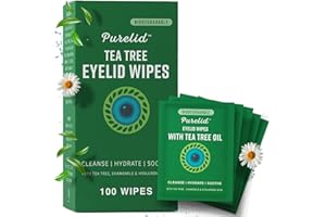 Tea Tree Eyelid Wipes – 100 Tea Tree Oil Eye Wipes for People with Dry Eyes & Allergies – Gentle Eyelid Cleanser with Hyaluro