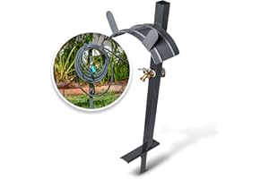 Aqua Joe SJ-SHSBB-GRY Steel Garden Hose Stand with Solid Brass Faucet and Quick Install Anchor Base, Gray