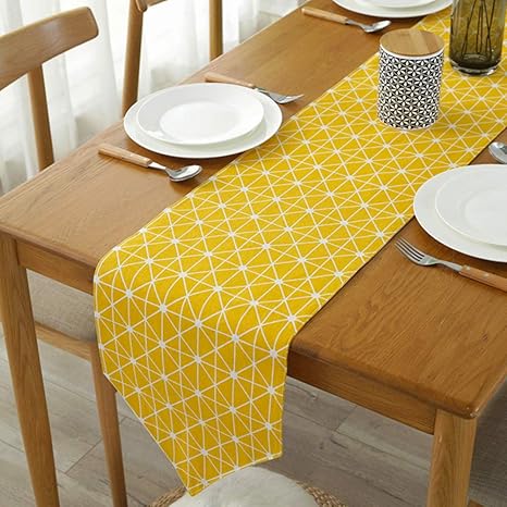 Amazon Com Meioro Long Table Runner Yellow Table Runners Cotton Linen Table Clothes Rectangular Flag Scarf Runners For Dinner Christmas Holiday Table Decor Kitchen Indoor Outdoor Fall Spring 70 Inch Long Kitchen