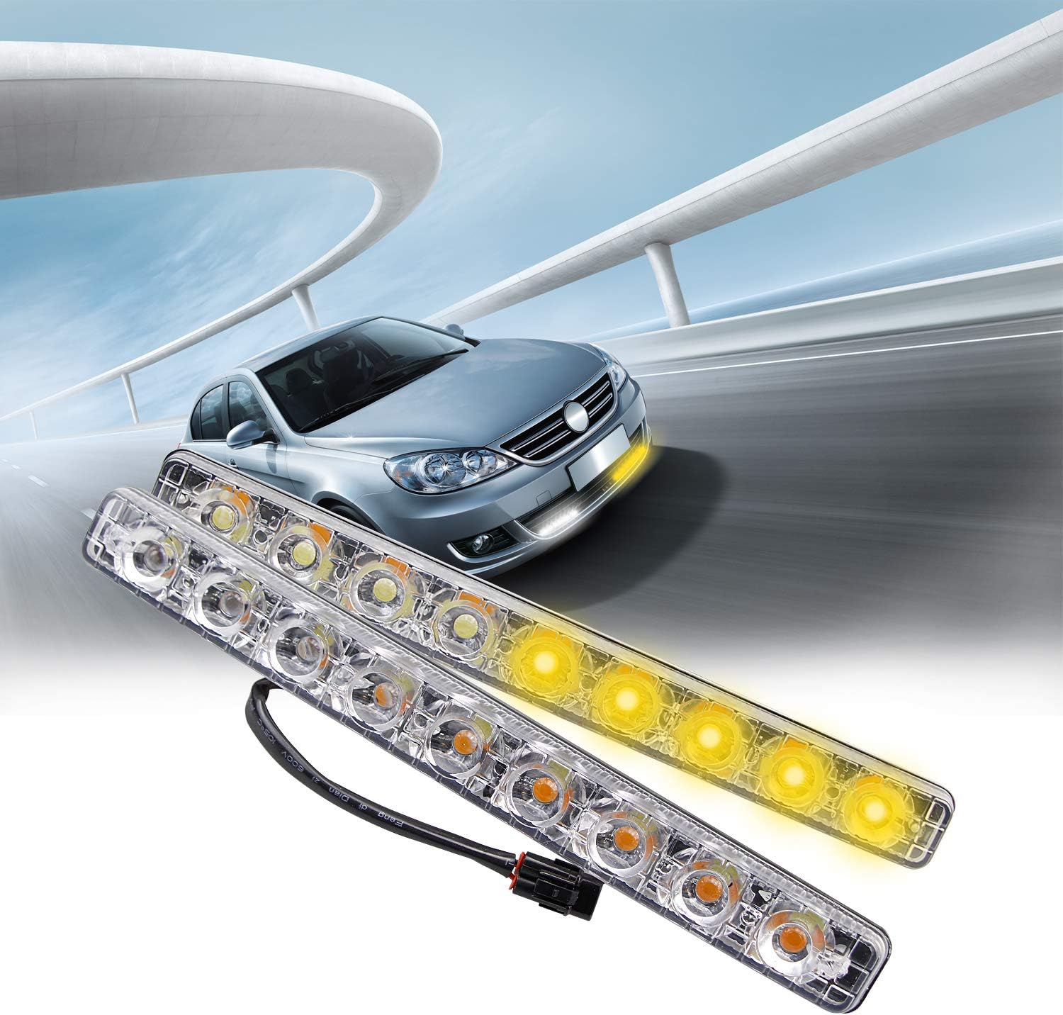 CARLITS Car Daytime Running Lights DRL Kit 9 LED High Power Extreme Bright Fog Light Driving Lamp DRL Xenon White and Yellow Flow - 2 Pack