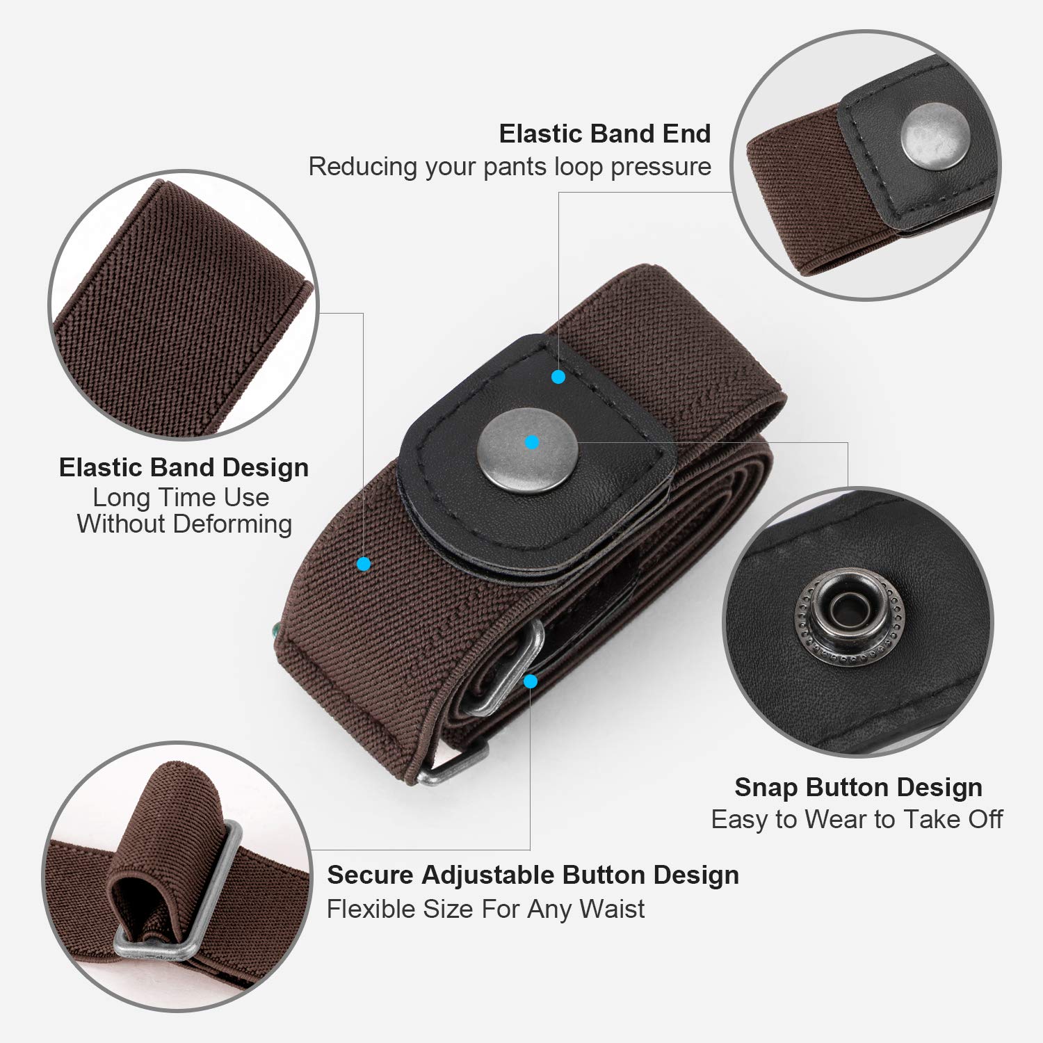 2 Pack Buckle Free Women Stretch Belt for Women/Men, Plus Size No Buckle Invisible Elastic Belts for Jeans Pants by WHIPPY, black+coffee, small size 24-34 inches