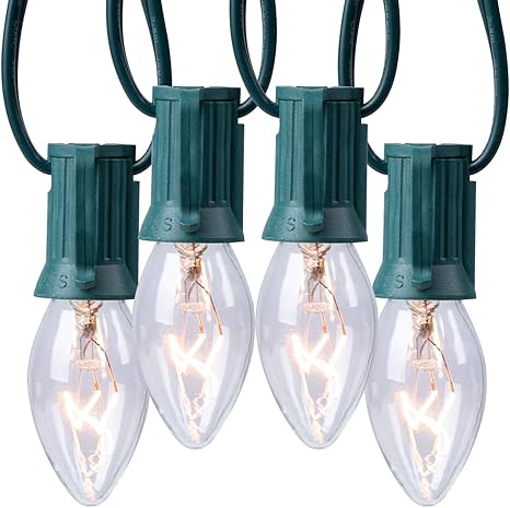 Amazon Com C9 Clear Christmas String Light Set 100 Feet Vintage Christmas Tree Lights Outdoor Roofline String Lights With 100 Clear Bulbs For Patio Garden Holiday Indoor Wedding Home Decorating Green Wire Home 100 Ft C9 Led Christmas Lights