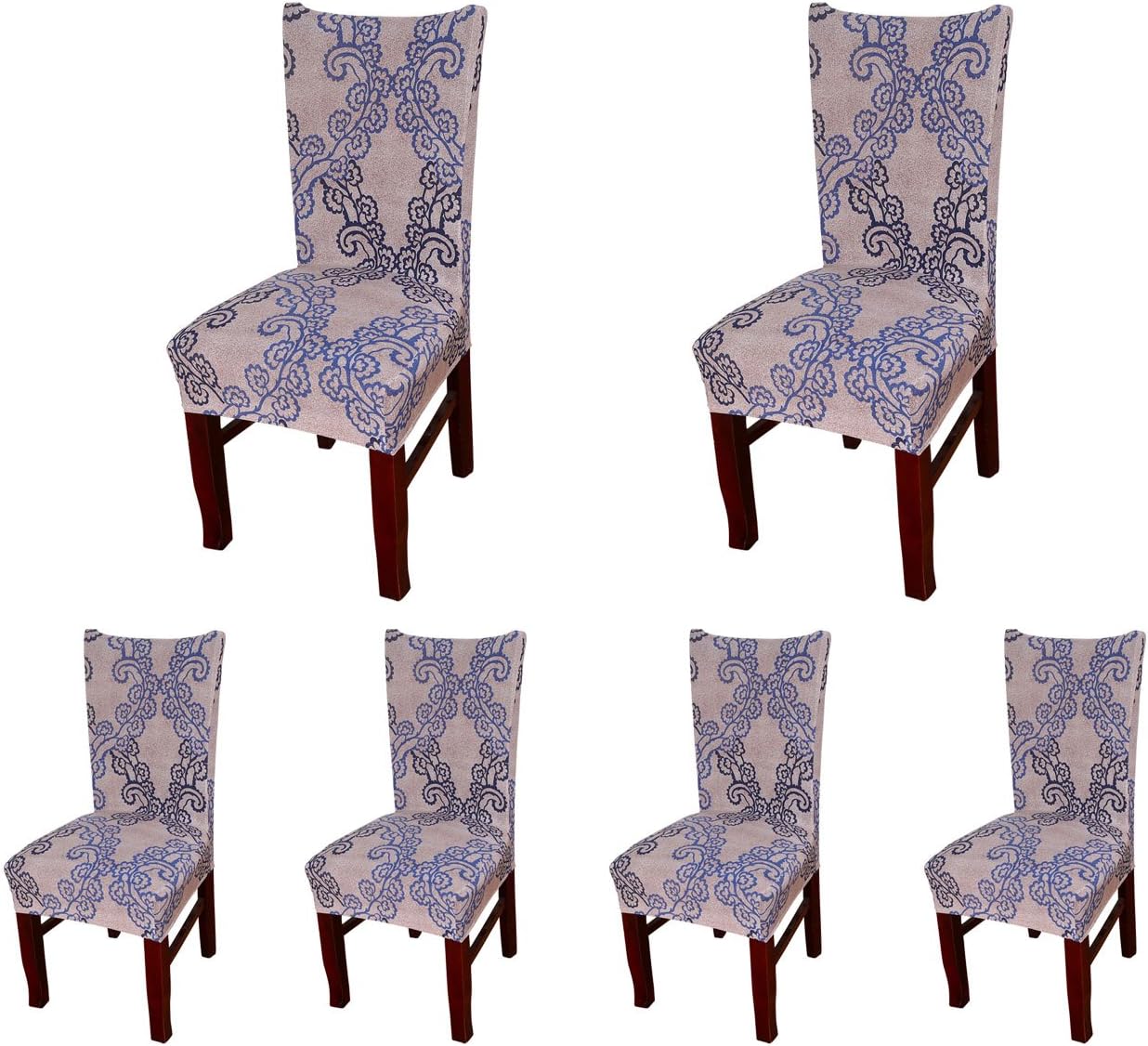SoulFeel 6 x Soft Spandex Fit Stretch Short Dining Room Chair Covers with Printed Pattern, Banquet Chair Seat Protector Slipcover for Home Party Hotel Wedding Ceremony (Style 20)
