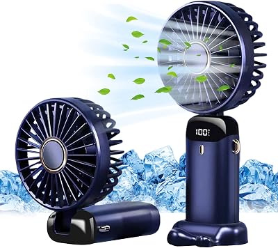 Jsdoin Handheld Fan USB Rechargeable 5 Speeds 5000mAh DarkBlue