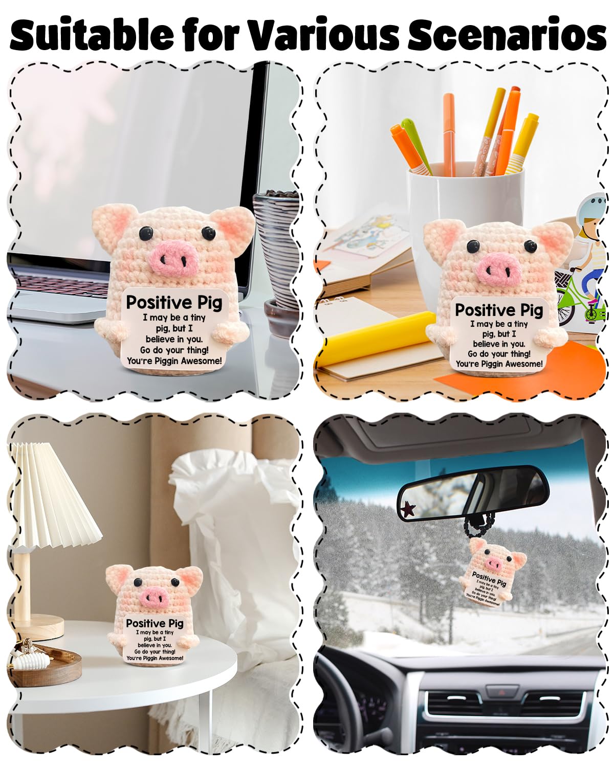 Funny Positive Crochet Pig Gifts for Women Friends Female, Pink Mini Handmade Emotional Support Plush Pig Decor, Cute Mothers Day Birthday Gifts