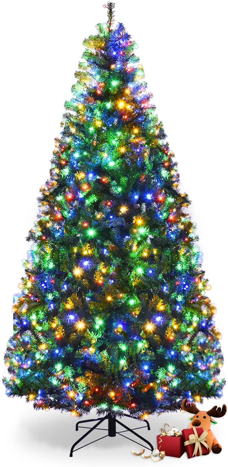 Photo 1 of DREAMADE 7ft Prelit Christmas Tree, Xmas Tree with 1570 PVC Branch, 500 Pre-Strung Dual-Colored LED Lights, 11 Lighting Modes & Foldable Base, Artificial Christmas Trees for Home, Party, Holiday Decor