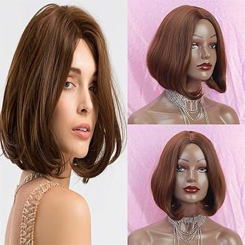 Amazon Com Jjliker Short Bob Wig 14 Inch Brown Middle Hair Bob