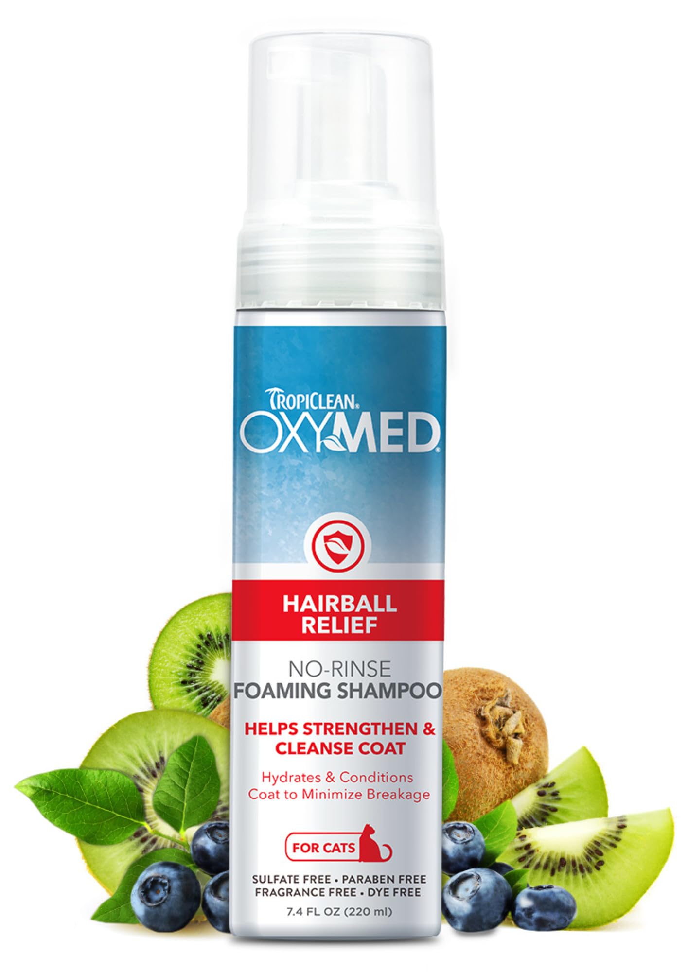 TropiClean OxyMed Medicated Waterless Dry Cat Shampoo - Hairball Relief - No-Rinse - Helps Strengthen & Cleanse Coat - Hydrates & Conditions to Minimise Breakage - Waterless Shampoo, 220ml