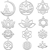 COGCHARGER 12 Pieces Stainless Steel Charm Pendant Chakra Lotus Laser Cut Charm Mixed Shapes Pendant for Jewelry Necklace Bracelet Earring Making Crafts