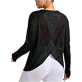 OYOANGLE Women's Plus Size Long Sleeve Mesh Workout Tops Wrap Back Athletic Gym T Shirts