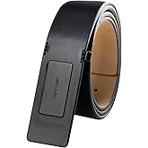 Calvin Klein Men's Modern Plaque Buckle Belt with Logo Detail for Dress Pants