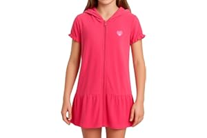 Pink Platinum Girls Swim Cover Up - Full Zip Hooded Ruffled Kids Terry Cloth Bathrobe, Swim Cover Up Dress for Girls (2T-16)